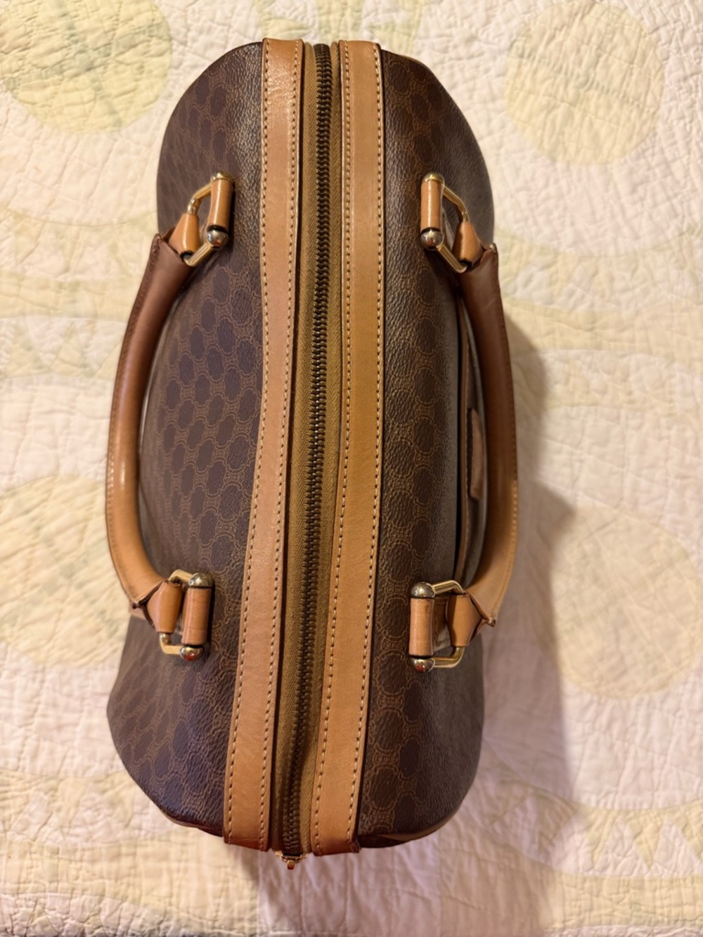 Vintage CELINE Brown Canvas Macadam Leather Boston Tote Bag Made in Italy - Picture 7 of 16
